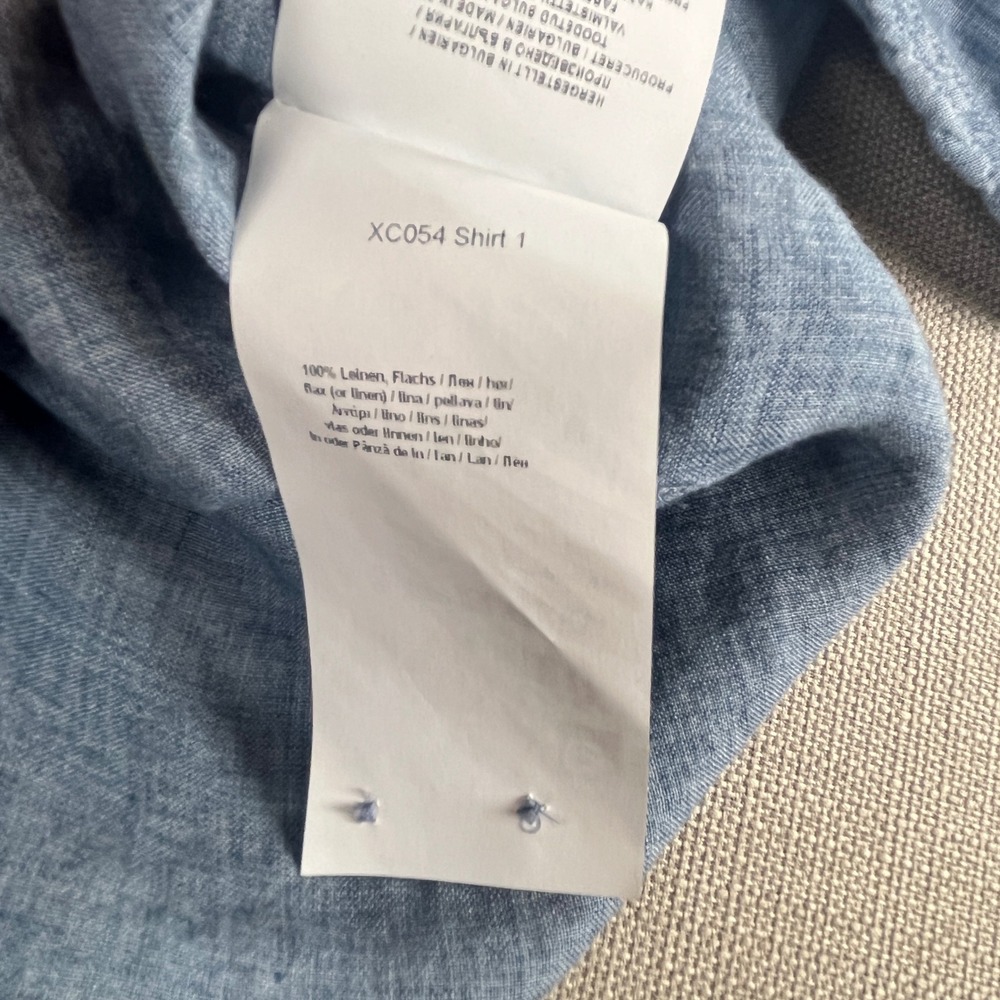 Baldessarini Button Down Shirt Mens L 42 Blue 100% Linen BLD-Hugh Long Sleeve - Picture 6 of 7